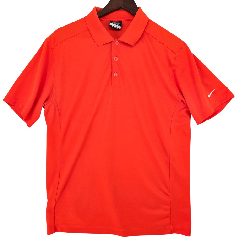 Nike LARGE Orange Dri-FIT Polo Shirt Mens Golf Athletic Sporty Short Sleeve